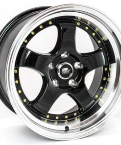 MST wheels MT07 Black Machined Lip Gold Rivets