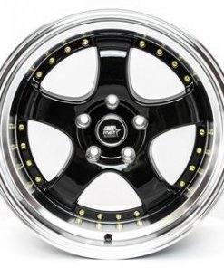 MST wheels MT07 Black Machined Lip Gold Rivets