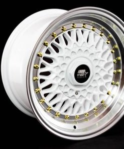 MST wheels MT13 White Machined Lip Gold Rivets