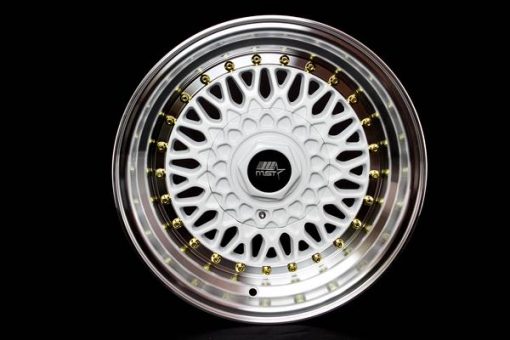MST wheels MT13 White Machined Lip Gold Rivets