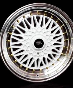 MST wheels MT13 White Machined Lip Gold Rivets